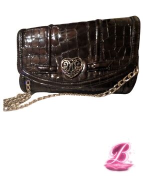 Brighton Croc Embossed Leather Crossbody Clutch Wallet with Chain - Brown